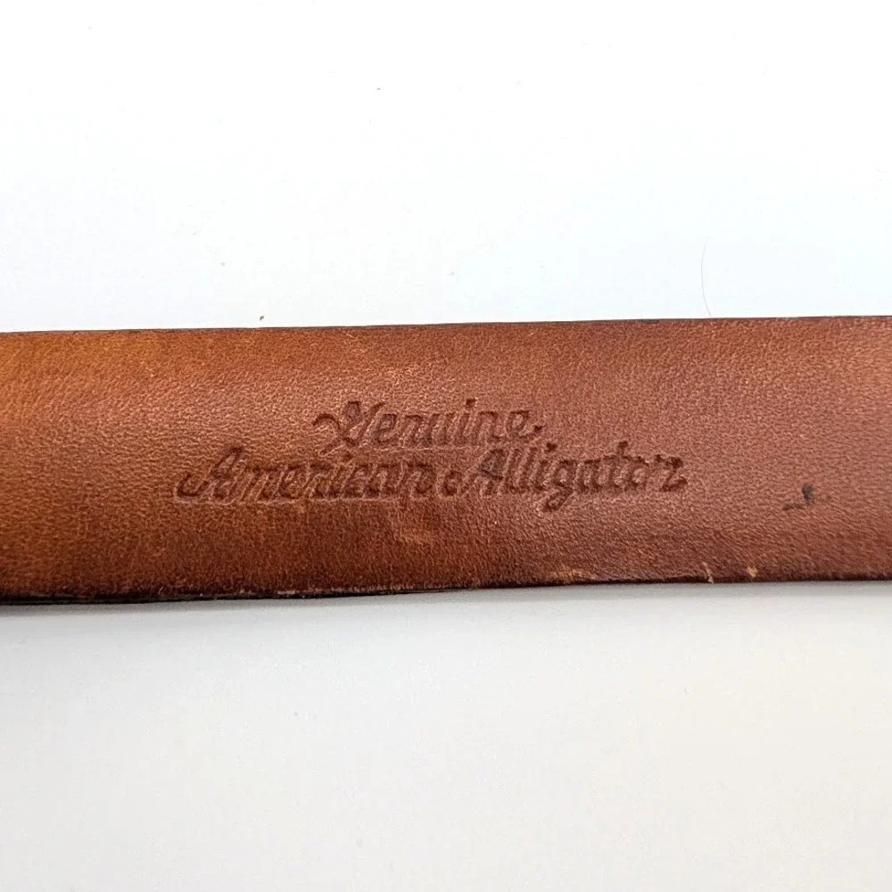Martin Dingman American Alligator Leather Belt Brown Brass Buckle Handmade‎ USA